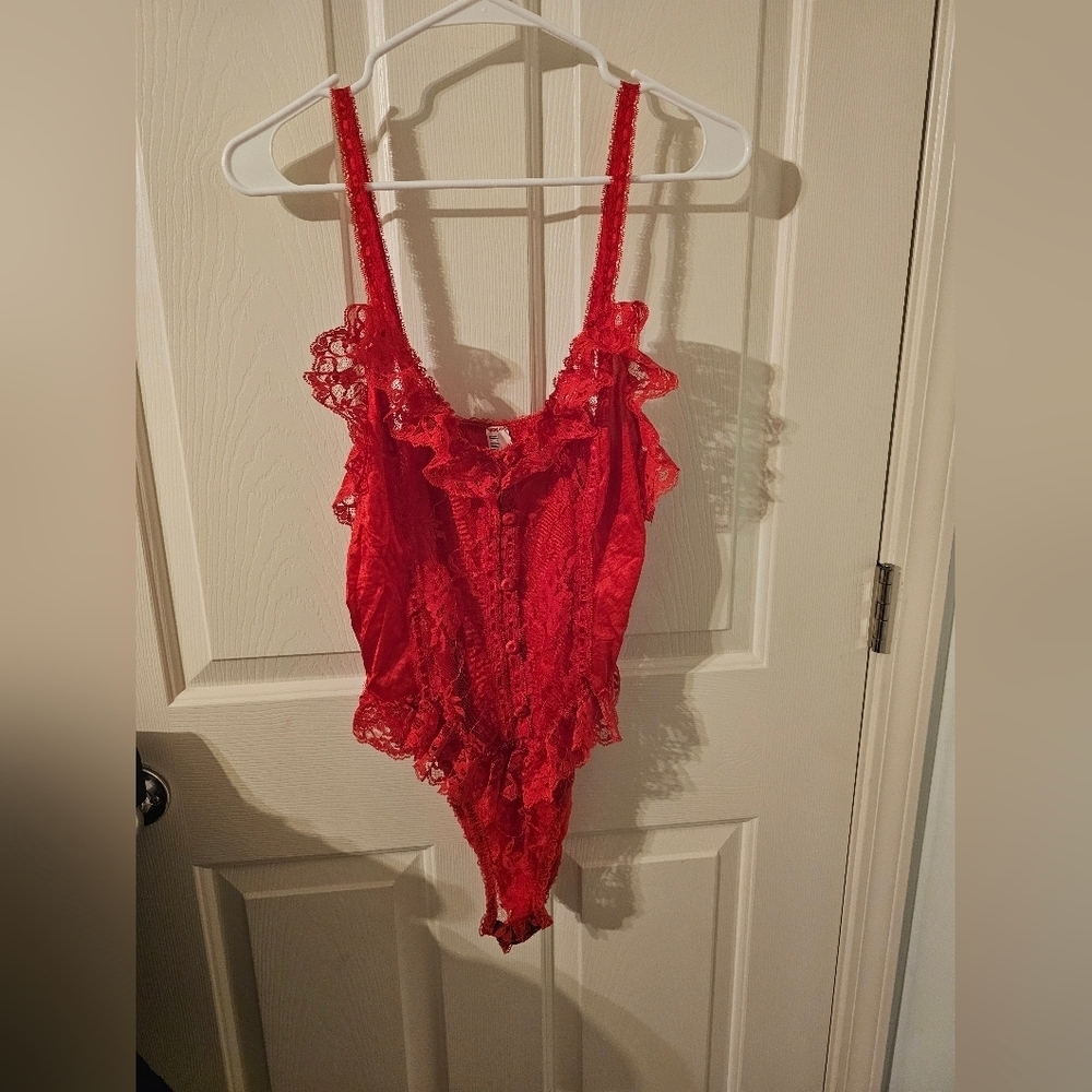 Vtg Vintage Delicates Lingerie Red Lace One Piece Size M